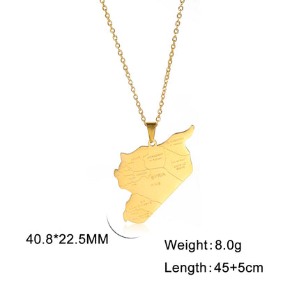 Kkjoy Stainless Steel Syria Map Flag Pendant Necklaces for Women Men Gold Color Charm Syrians Map Pendant  Jewelry Wholesale New