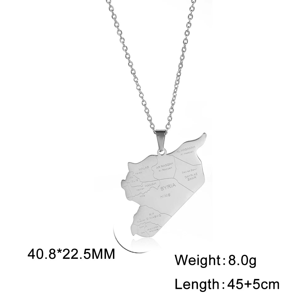 Kkjoy Stainless Steel Syria Map Flag Pendant Necklaces for Women Men Gold Color Charm Syrians Map Pendant  Jewelry Wholesale New